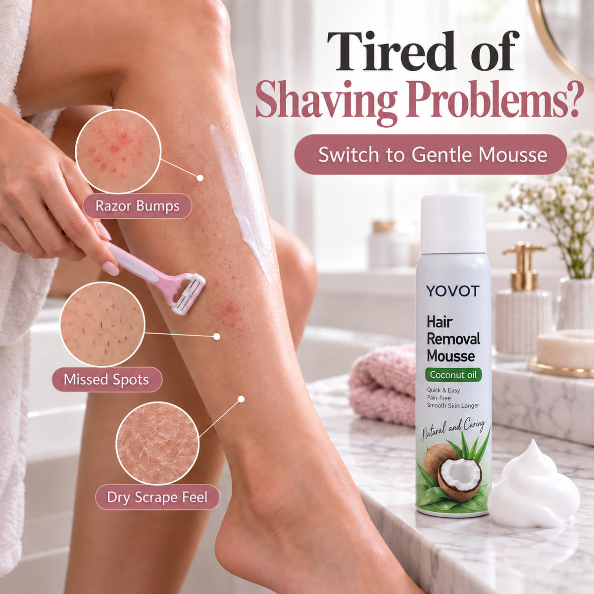Yovot® Hair Removal Mousse – Full-Body Coconut Oil Foam for Smooth Skin