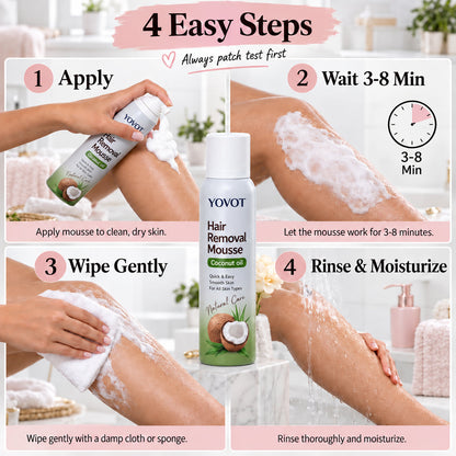 Yovot® Hair Removal Mousse – Full-Body Coconut Oil Foam for Smooth Skin